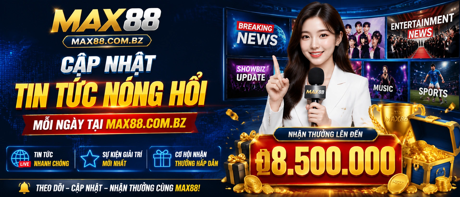 Khu tin tức Max88 với bố cục cập nhật nổi bật